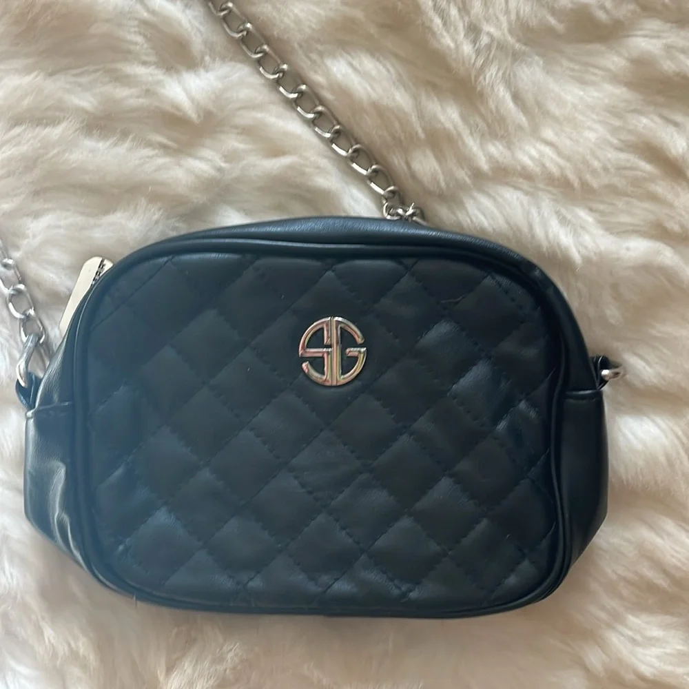 Studio Gear Quilted Chain Strap Purse, black crossbody bag silver - Picture 2 of 5